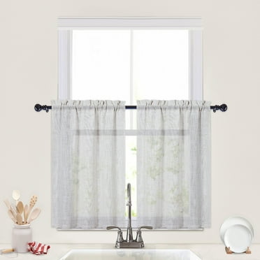 Coolmee Rustic Farmhouse Linen Blend Crude Window Curtain Valances for Living Room, Natural, 26 x 24 inch 2 Panel