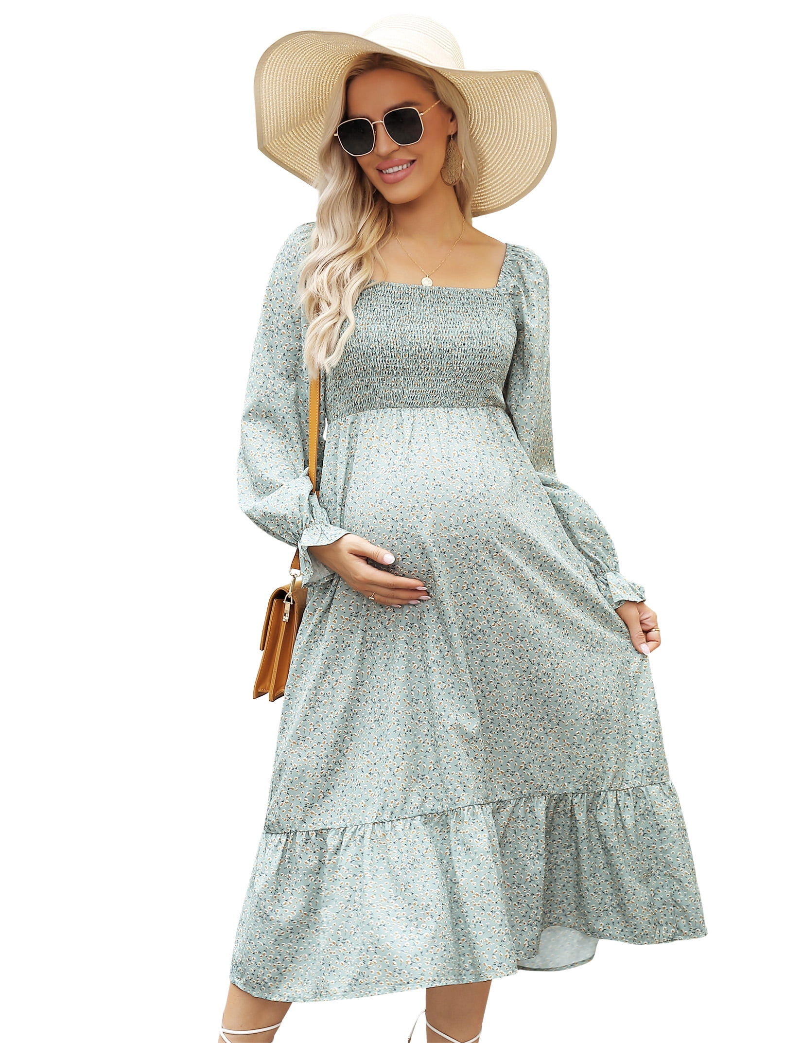 Coolmee Women's Maternity Long Sleeve Square Neck Fall Ruffle Dress ...