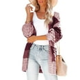 thumbnail image 1 of Coolmee Womens Long Sleeve Color Block Cardigan Striped Open Front Chunky Knit Slouchy Sweaters Outwear Coats Purple Size L, 1 of 6