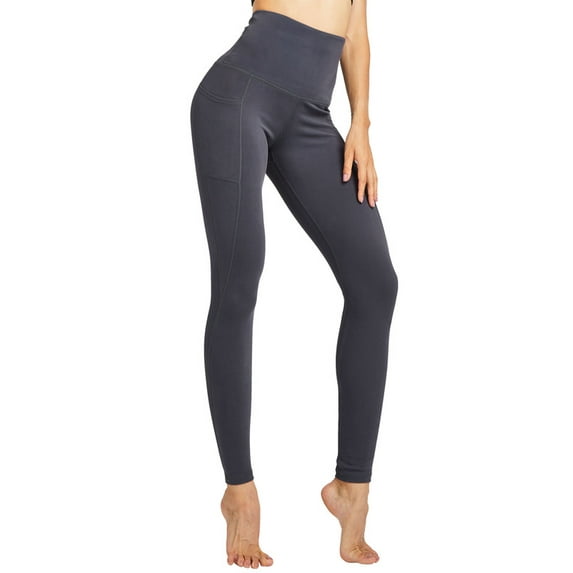 Coolmg High Waist Yoga Pants with Pockets for Women Thick Tummy Control Workout Gym Running Leggings