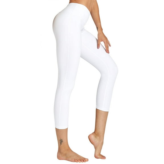 Coolmg Yoga Pants for Women Capri Running Tights Low Rise Leggings Workout Gym with Hidden Pockets