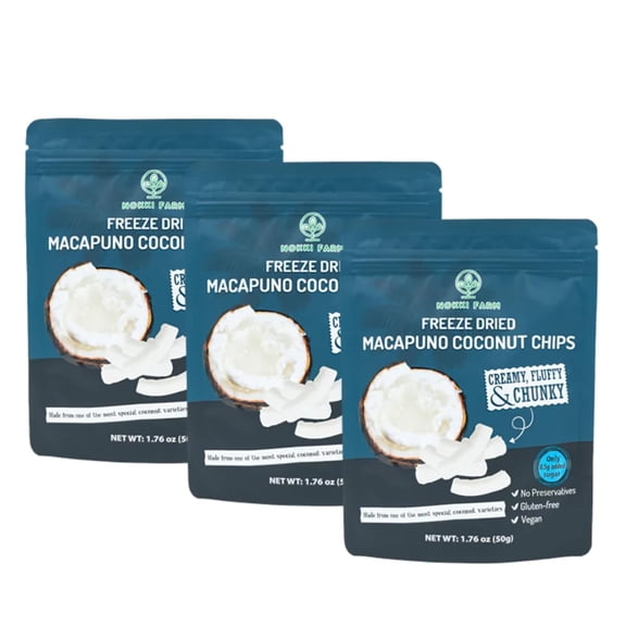 NOKKI FARM Freeze Dried Macapuno Coconut Chips - Healthy & Exotic Tropical Fruit Snacks, Low in Sugar, No Preservatives, Kid-Approved Shelf-Stable, 1.76 Oz, 3 Pack