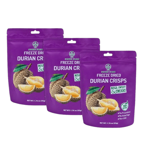 NOKKI FARM Freeze Durian Fruit, Healthy & Exotic Tropical Superfood Snacks, Kid-Approved, No Added Sugar or Preservatives, Shelf-Stable, 1.73 Oz, 3 Pack