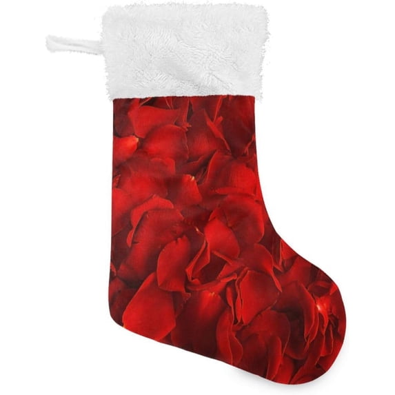Coolnut 1 PCS Christmas Stocking Red Petals Big Warm 17.7 x 12 Inch Hanging Xmas Stockings Decoration for Family Holiday Party Ornaments Decor Fireplace