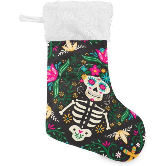 Coolnut 1 PCS Christmas Stocking Skeleton Elements Big Warm 17.7 x 12 Inch Hanging Xmas Stockings Decoration for Family Holiday Party Ornaments Decor Fireplace