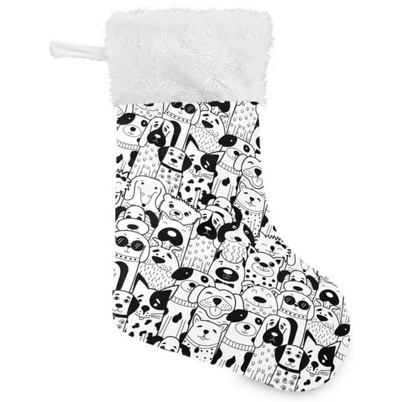 Coolnut 1 Pack Black White Doodle Dogs Christmas Stockings 17.7 Inch Gift Holders for Party Holiday Decorations Ornaments(809) Decor Gifts
