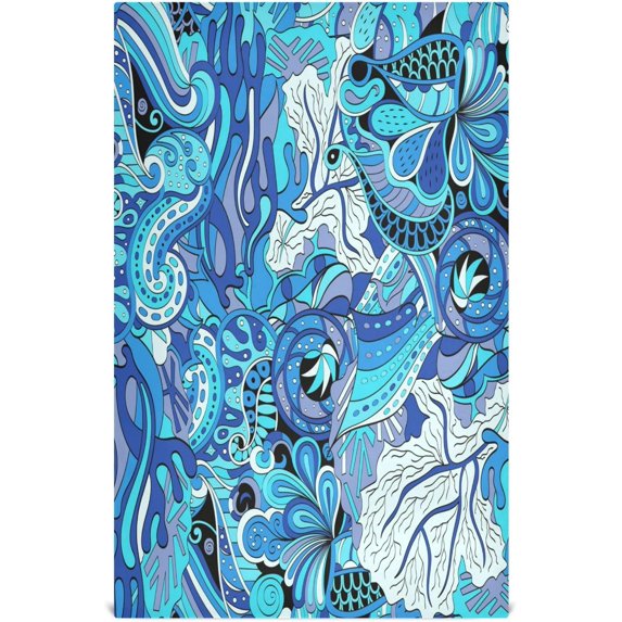 Coolnut 1 Pack Blue Painting Kitchen Towels, Soft Highly Absorbent Dish Towels Reusable Tea Towels Set, 28"x 18"