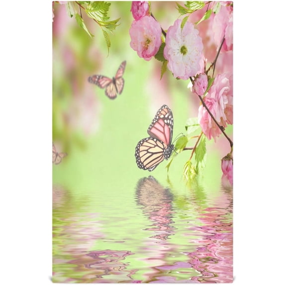 Coolnut 1 Pack Butterflys and Pink Flower Kitchen Towels Highly Absorbent, Super Soft Dishcloths 18 x 28 Inches Reusable Quick Drying Tea Towels Set for Home,Kitchen Decor Wash cloth