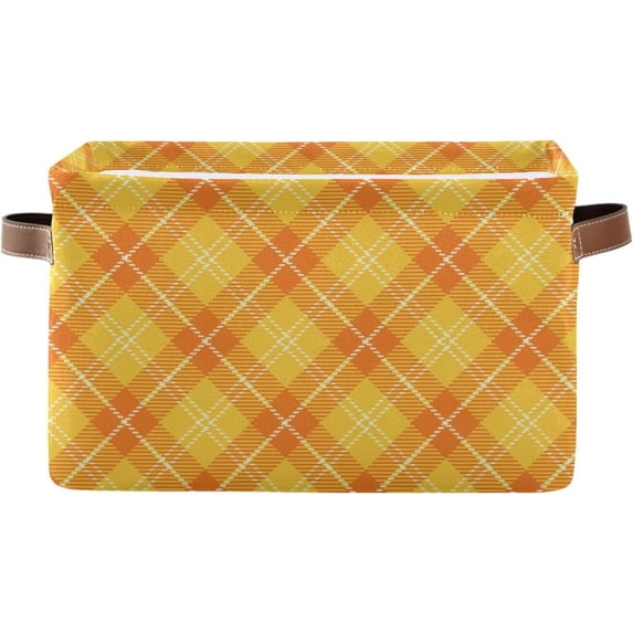 Coolnut 1 Pack Fabric Storage Basket National Tartan Yellow Closet Storage Bins with Handles Foldable Baskets for Shelves Toy Organizer Home Office Decor Gifts