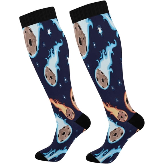 Coolnut 1 Pairs Cute Galaxy Space Planet Stars Compression Socks for Women Men Knee High Stocking for Running, Athletic, Medical Gift