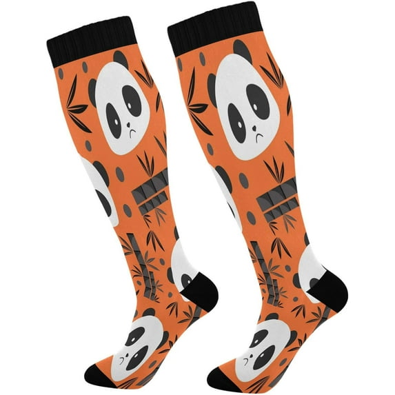 Coolnut 1 Pairs Cute Panda Bamboo Orange Compression Socks for Women Men Knee High Stocking for Running, Athletic, Medical Gift