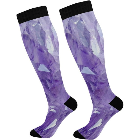 Coolnut 1 Pairs Purple Abstract Compression Socks for Women Men Knee High Stocking for Running, Athletic, Medical Gift