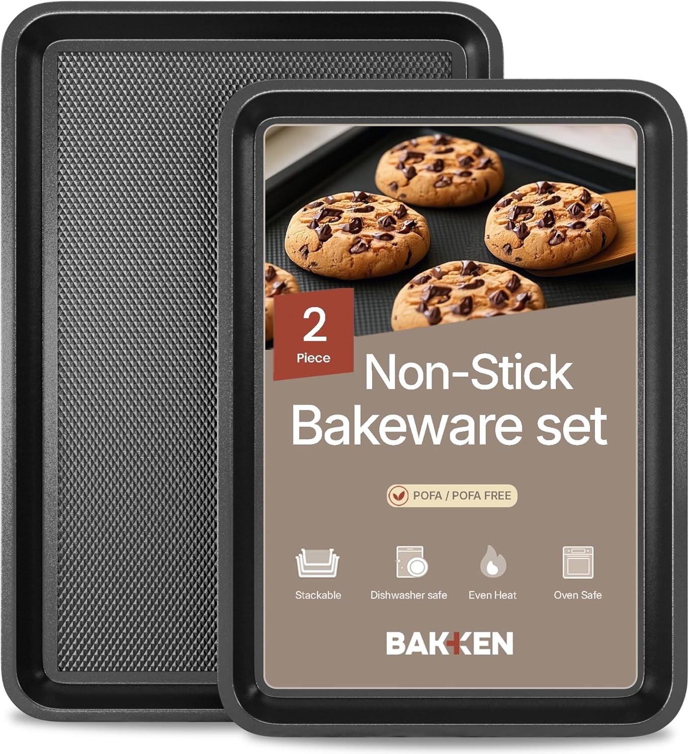 Bakken Diamond Bottom Cookie Sheet Set of 2, Nonstick Carbon Steel Baking Pans, Stackable, Oven Safe 450°F, Small & Medium