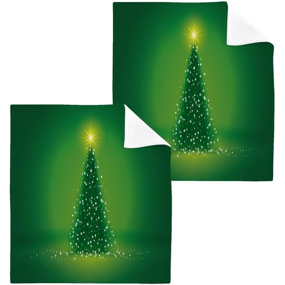 Coolnut 12x12Inx4 Sets Reusable Soft Face Towel, Kitchen Hand Towel Bathroom Absorbent Towel, Gym Hotel Spa-Green Christmas Tree Washcloth Gift