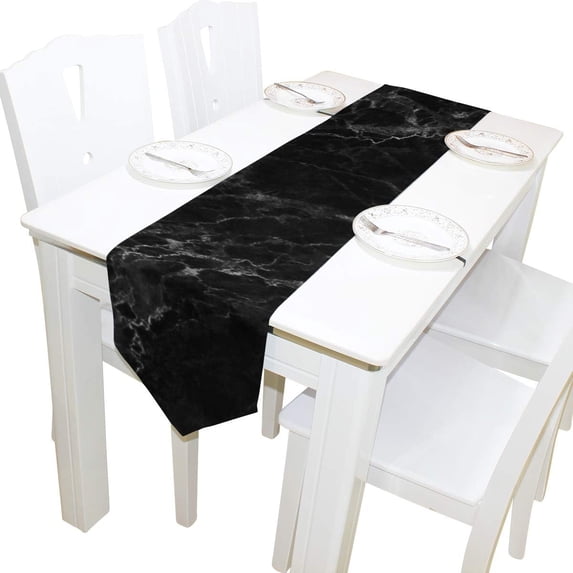 Coolnut 13"x70" Rectangle Black Marble Natural Pattern Printed Table Runner for Wedding Birthday Holiday