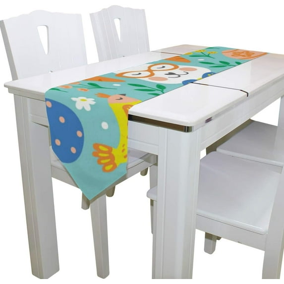 Coolnut 13"x70" Rectangle Bunny Flowers and Easter Eggs Printed Table Runner for Wedding Birthday Holiday