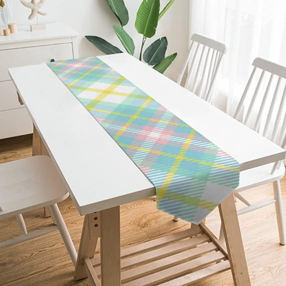 Coolnut 13"x70" Table Cloth Runner, Easter Colors Tartan Plaid and Gingham Table Runners for Kitchen Dinner Table Party Holidays