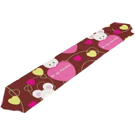 Coolnut 13"x70" Table Runner, Cute Mouse for Valentine's Day Washable Table Cloth Runner for Holiday Home Wedding Table Top Decoration
