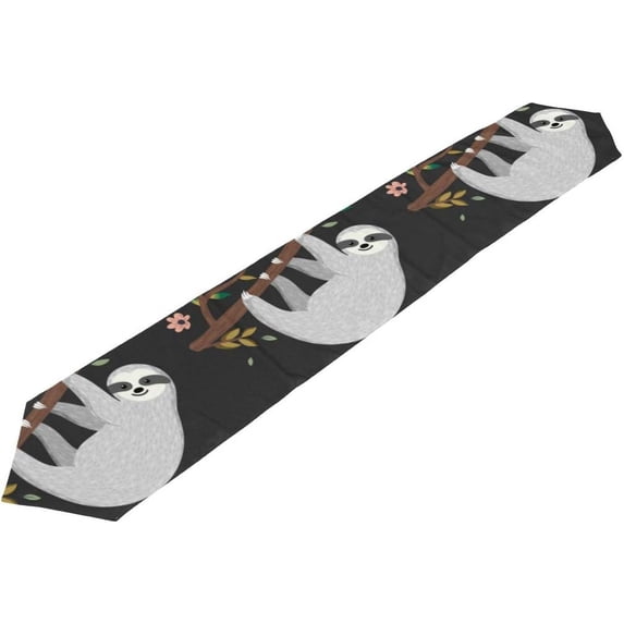 Coolnut 13"x70" Table Runner, Lets Hang Out Sloth Washable Table Cloth Runner for Holiday Home Wedding Table Top Decoration