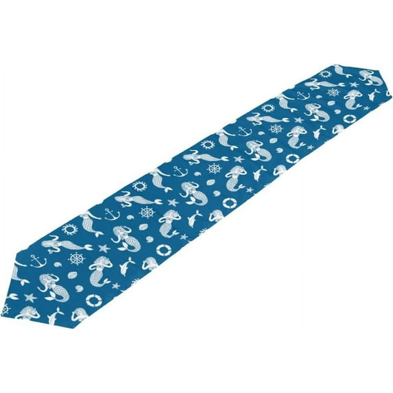 Coolnut 13"x70" Table Runner, Lovely Mermaids Blue Background Washable Table Cloth Runner for Holiday Home Wedding Table Top Decoration