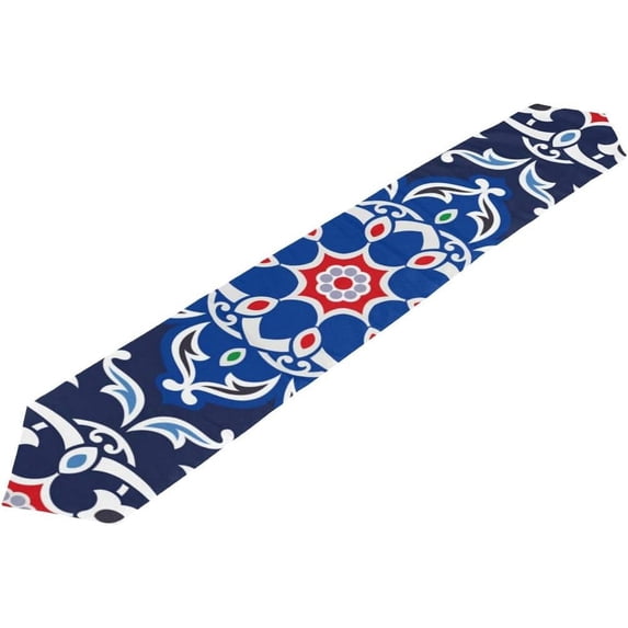 Coolnut 13"x70" Table Runner, Mediterranean Floral Decor Washable Table Cloth Runner for Holiday Home Wedding Table Top Decoration
