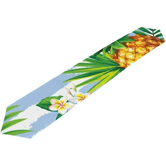 Coolnut 13"x70" Table Runner, Summer Pattern On Striped Back Washable Table Cloth Runner for Holiday Home Wedding Table Top Decoration