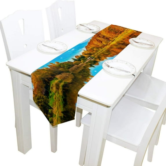 Coolnut 13"x90" Rectangle Cloth Table Runner Autumn Forest Lake Table Cover for Wedding Birthday Holiday