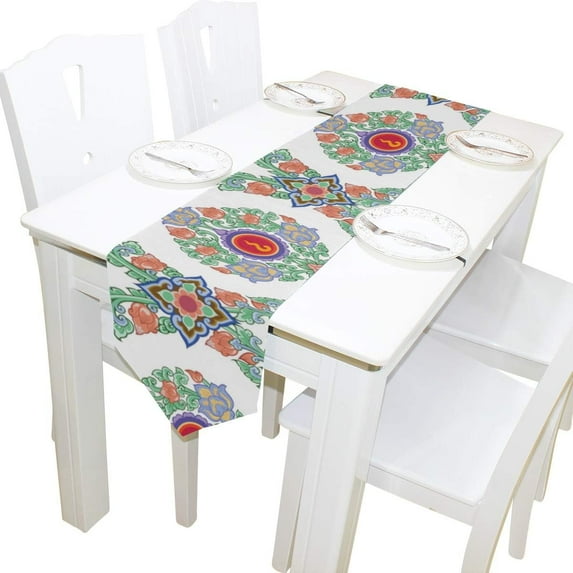Coolnut 13"x90" Rectangle Cloth Table Runner Elegant Ethnic Design Table Cover for Wedding Birthday Holiday