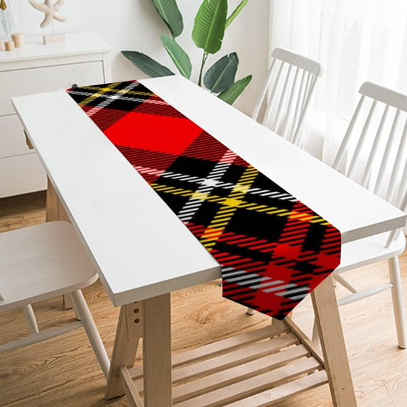 Coolnut 13"x90" Table Cloth Runner, Red Black Tartan Plaid Table Runners for Kitchen Dinner Table Party Holidays