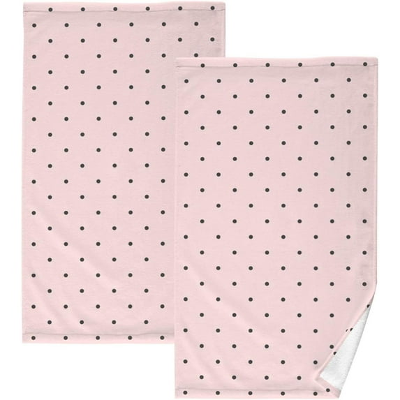 Coolnut 16x28 Inch Face Hand Towel Set Black Polka Dots Pink Cotton Washcloths, Quick-Dry Highly Absorbent Bath Towels 2 Pcs for Bathroom Ktichen Travel SPA Gym