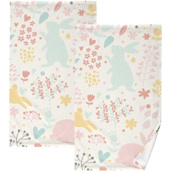 Coolnut 16x28 Inch Face Hand Towel Set Colorful Rabbits Cotton Washcloths, Quick-Dry Highly Absorbent Bath Towels 2 Pcs for Bathroom Ktichen Travel SPA Gym