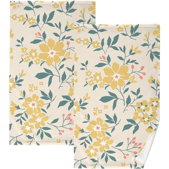 Coolnut 16x28 Inch Face Hand Towel Set Cute Floral Pattern Cotton Washcloths, Quick-Dry Highly Absorbent Bath Towels 2 Pcs for Bathroom Ktichen Travel SPA Gym