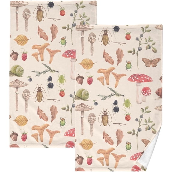 Coolnut 16x28 Inch Face Hand Towel Set Watercolor Mushrooms Cotton Washcloths, Quick-Dry Highly Absorbent Bath Towels 2 Pcs for Bathroom Ktichen Travel SPA Gym