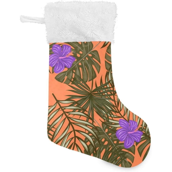 Coolnut 17.7 Inch Christmas Stockings, 1 PCS Beautiful Tropical Flowers and Leaves Presonalized Large Stocking Sock for Family Holiday Xmas Party Decorations