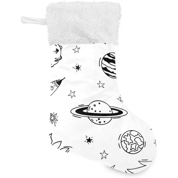 Coolnut 17.7 Inch Christmas Stockings, 1 PCS Doodle Space Pattern Presonalized Large Stocking Sock for Family Holiday Xmas Party Decorations