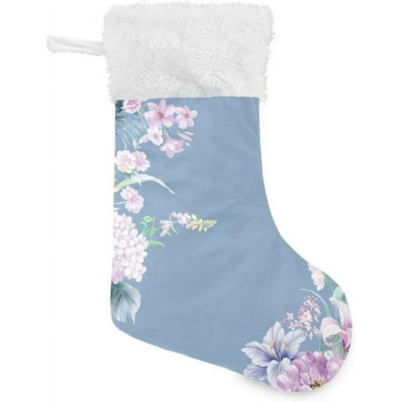 Coolnut 17.7 Inch Christmas Stockings, 1 PCS Flowers Pattern Presonalized Large Stocking Sock for Family Holiday Xmas Party Decorations