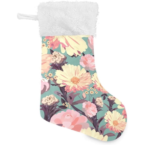 Coolnut 17.7 Inch Christmas Stockings, 1 PCS Garden Flowers Presonalized Large Stocking Sock for Family Holiday Xmas Party Decorations