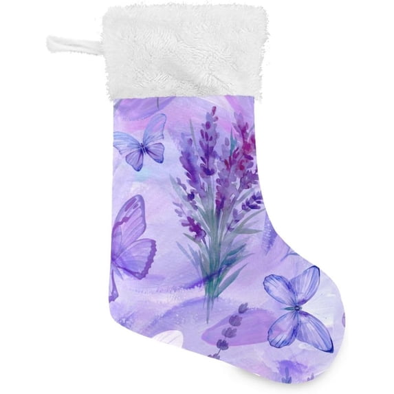 Coolnut 17.7 Inch Christmas Stockings, 1 PCS Lavender & Butterfly Presonalized Large Stocking Sock for Family Holiday Xmas Party Decorations