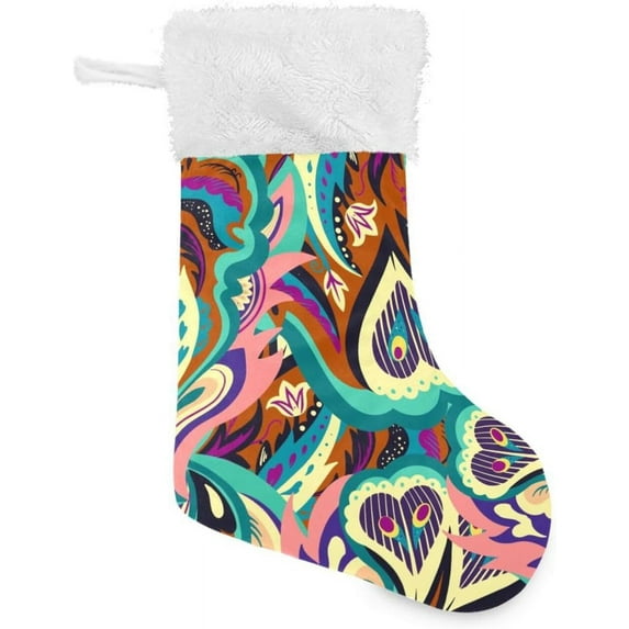 Coolnut 17.7 Inch Christmas Stockings, 1 PCS Retro Abstract Design Presonalized Large Stocking Sock for Family Holiday Xmas Party Decorations