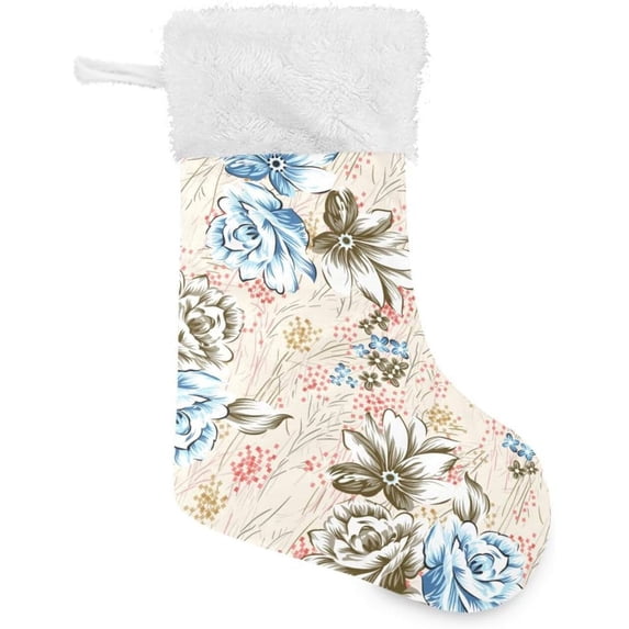 Coolnut 17.7 Inch Christmas Stockings, 1 PCS Simple Flower Pattern Presonalized Large Stocking Sock for Family Holiday Xmas Party Decorations