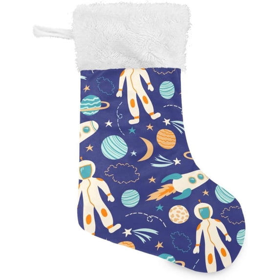 Coolnut 17.7 Inch Christmas Stockings, 1 PCS Space Pattern Presonalized Large Stocking Sock for Family Holiday Xmas Party Decorations