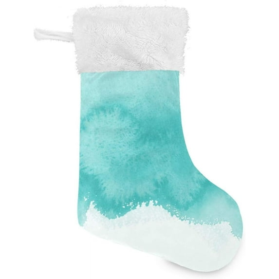 Coolnut 17.7 Inch Christmas Stockings, 1 PCS Teal Blue Watercolor Presonalized Large Stocking Sock for Family Holiday Xmas Party Decorations