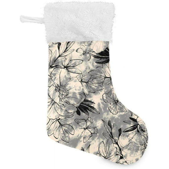 Coolnut 17.7 Inch Christmas Stockings, 2 PCS Beautiful Flower Pattern Presonalized Large Stocking Sock for Family Holiday Xmas Party Decorations
