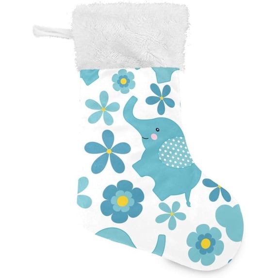 Coolnut 17.7 Inch Christmas Stockings, 2 PCS Cartoon Flower Elephant Presonalized Large Stocking Sock for Family Holiday Xmas Party Decorations