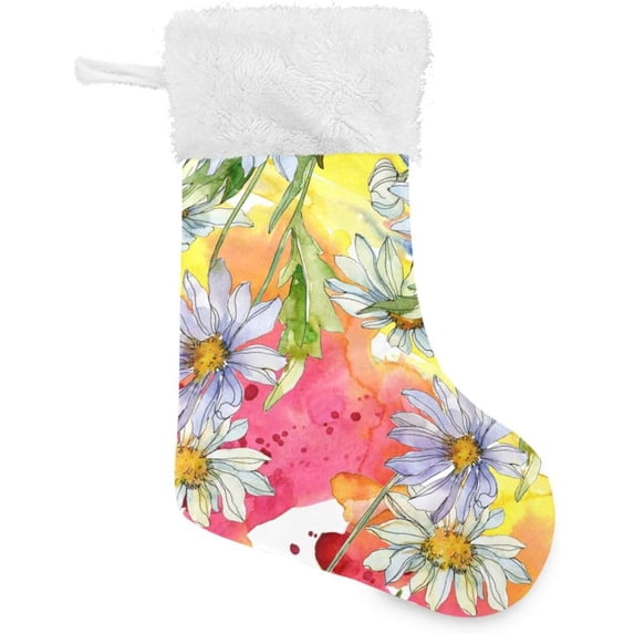 Coolnut 17.7 Inch Christmas Stockings, 2 PCS Colorful Daisy Floral Presonalized Large Stocking Sock for Family Holiday Xmas Party Decorations