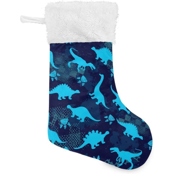 Coolnut 17.7 Inch Christmas Stockings, 2 PCS Cute Blue Dinosaur Presonalized Large Stocking Sock for Family Holiday Xmas Party Decorations