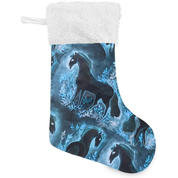 Coolnut 17.7 Inch Christmas Stockings, 2 PCS Delicate Black Horses Presonalized Large Stocking Sock for Family Holiday Xmas Party Decorations