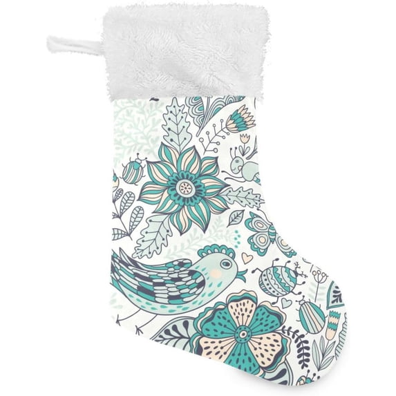 Coolnut 17.7 Inch Christmas Stockings, 2 PCS Doodle Bird Pattern Presonalized Large Stocking Sock for Family Holiday Xmas Party Decorations