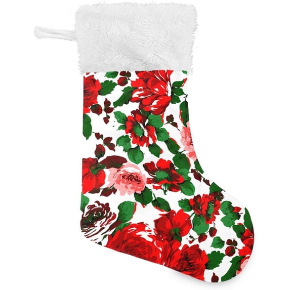 Coolnut 17.7 Inch Christmas Stockings, 2 PCS Red Rose Flower Presonalized Large Stocking Sock for Family Holiday Xmas Party Decorations