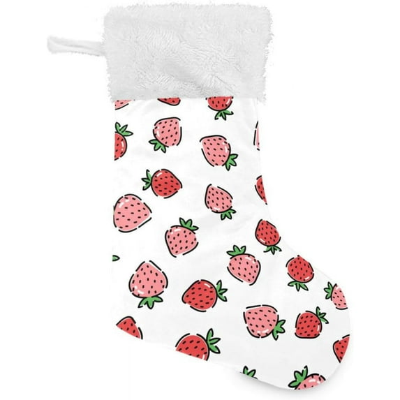 Coolnut 17.7 Inch Christmas Stockings, 2 PCS Red White Strawberry Presonalized Large Stocking Sock for Family Holiday Xmas Party Decorations